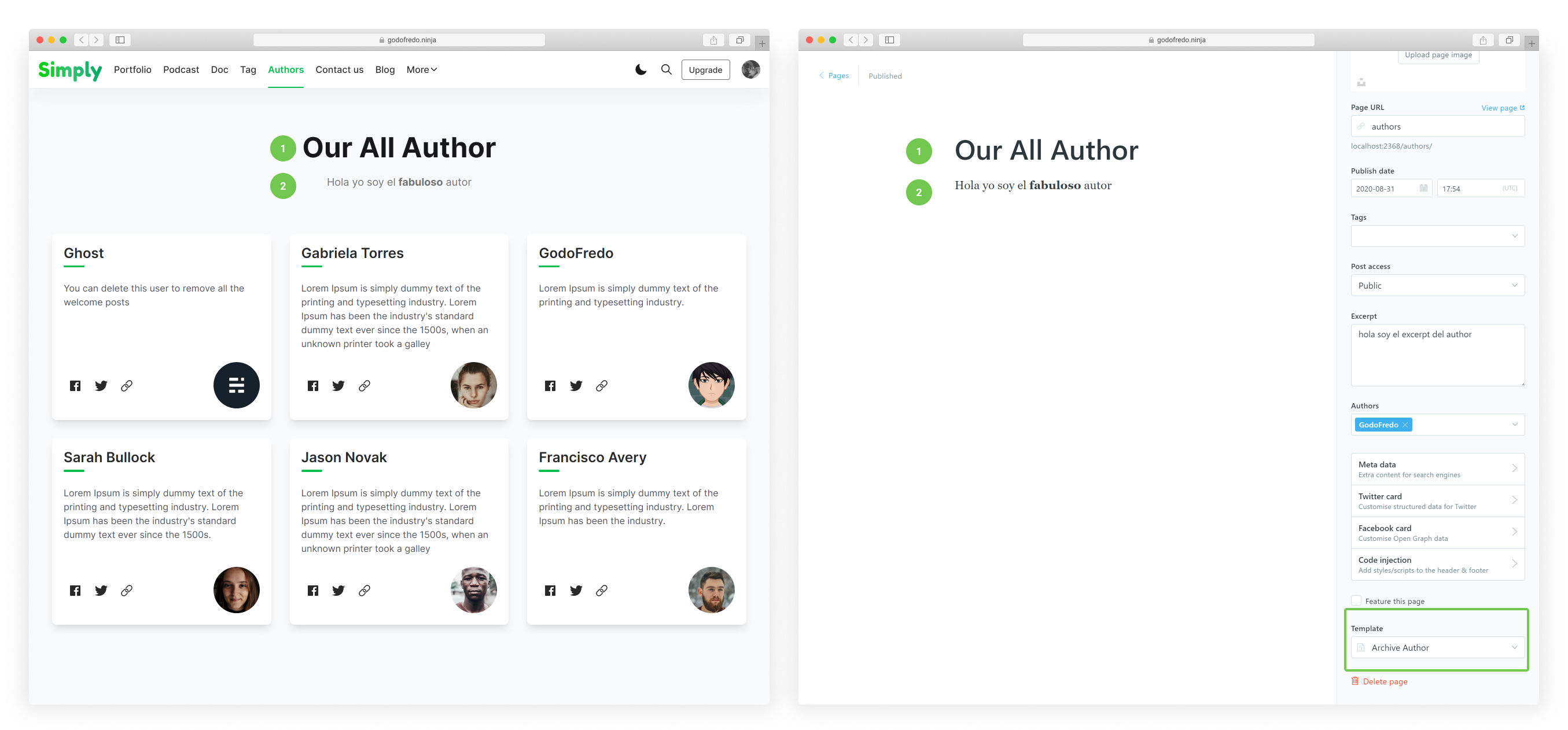 Ghost - Simply Authors Page